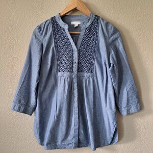 Charter Club Modern Cottage Embroidered Blue Button-Do Blouse Size 6P
